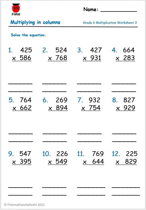 Grade 6 Multiplication & Division Worksheets .
